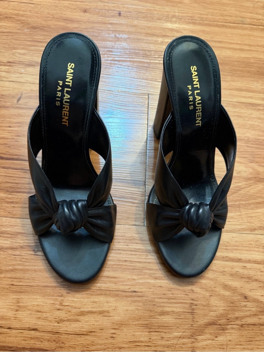 Saint Laurent Black Knotted Leather Mule Sandals